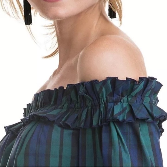 Vineyard Vines Blackwatch Plaid Off Shoulder Poplin Top - Picture 6 of 8